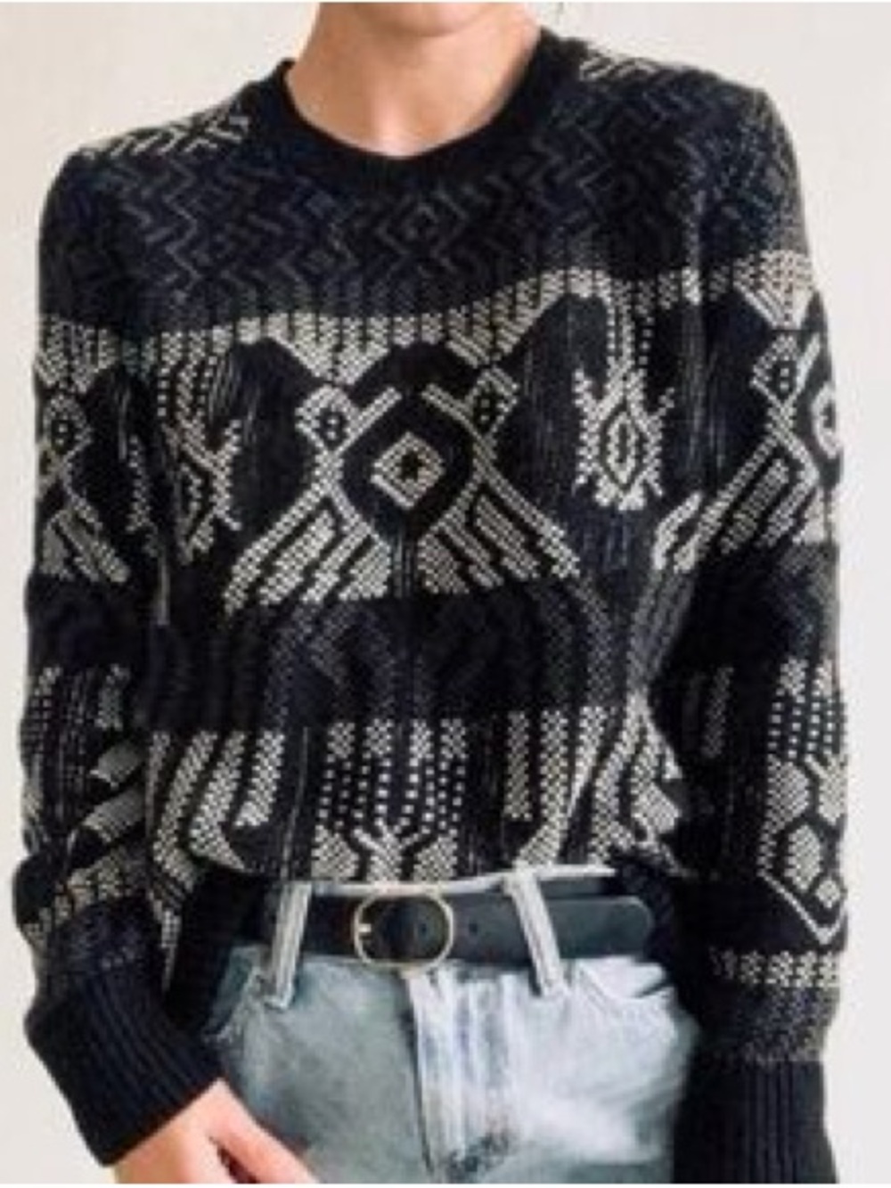 J. Crew Women’s Black & Gray Aztec Geometric Sweater (76% Cotton / 24% Wool)